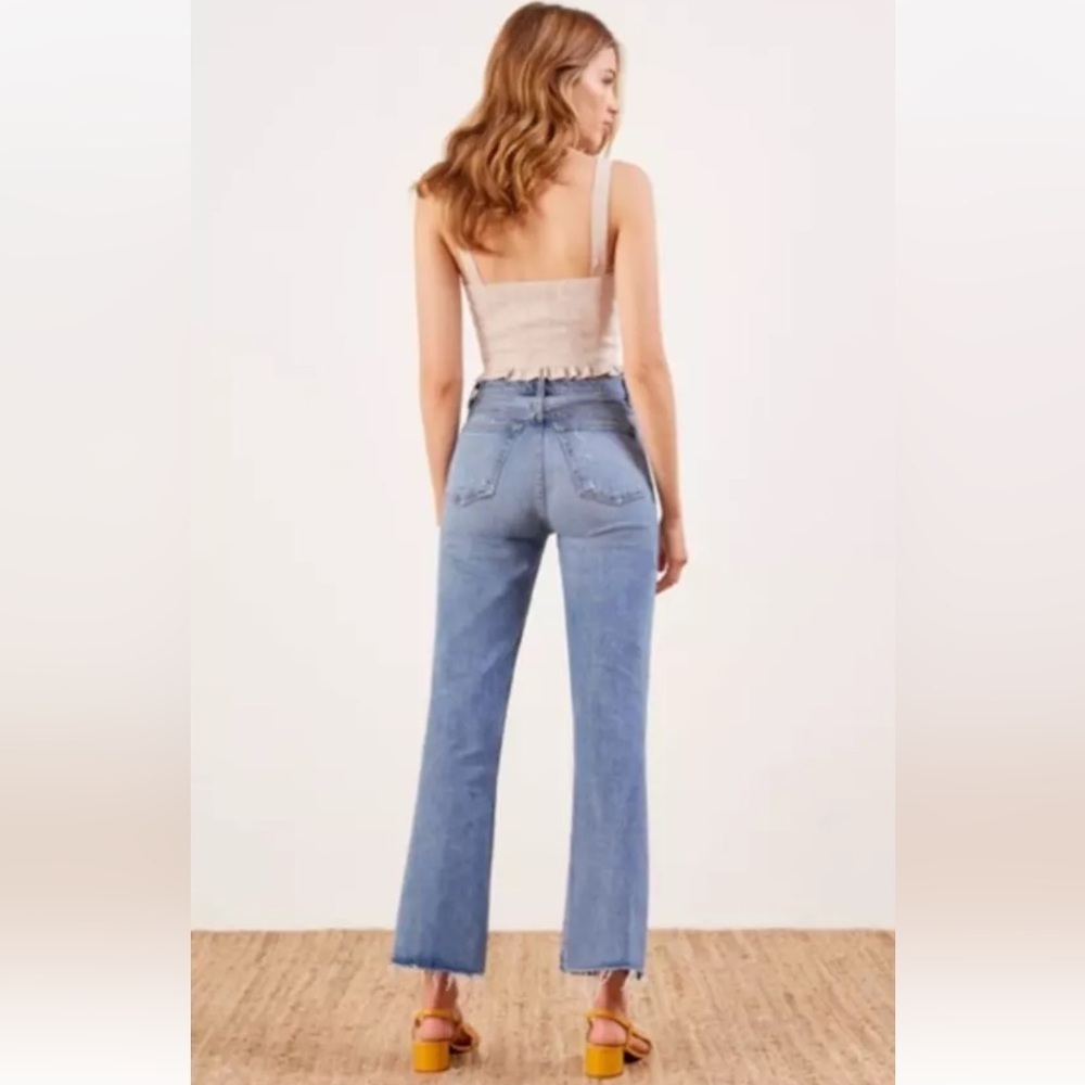 Reformation Cropped Flood Jeans Distressed Raw Hem in Olympic Wash Sz 30 - Picture 3 of 16